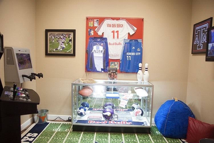 Sports memorabelia in waiting area